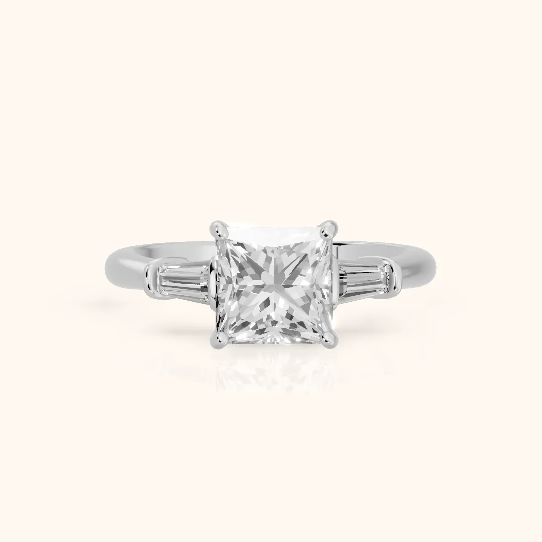 Abby Baguette Three-Stone Princess Diamond Engagement Ring in Platinum — view 2