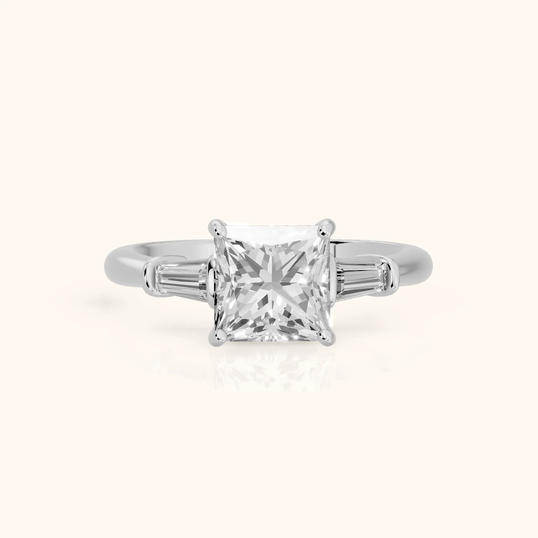 Abby Baguette Three-Stone Princess Diamond Engagement Ring in Platinum — view 1