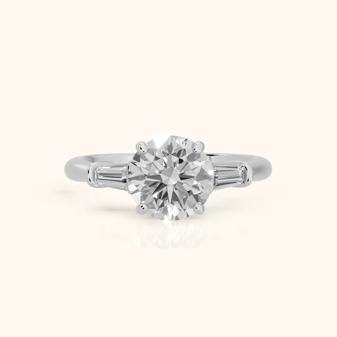 Abby Baguette Three-Stone Round Diamond Engagement Ring in Silver — view 2