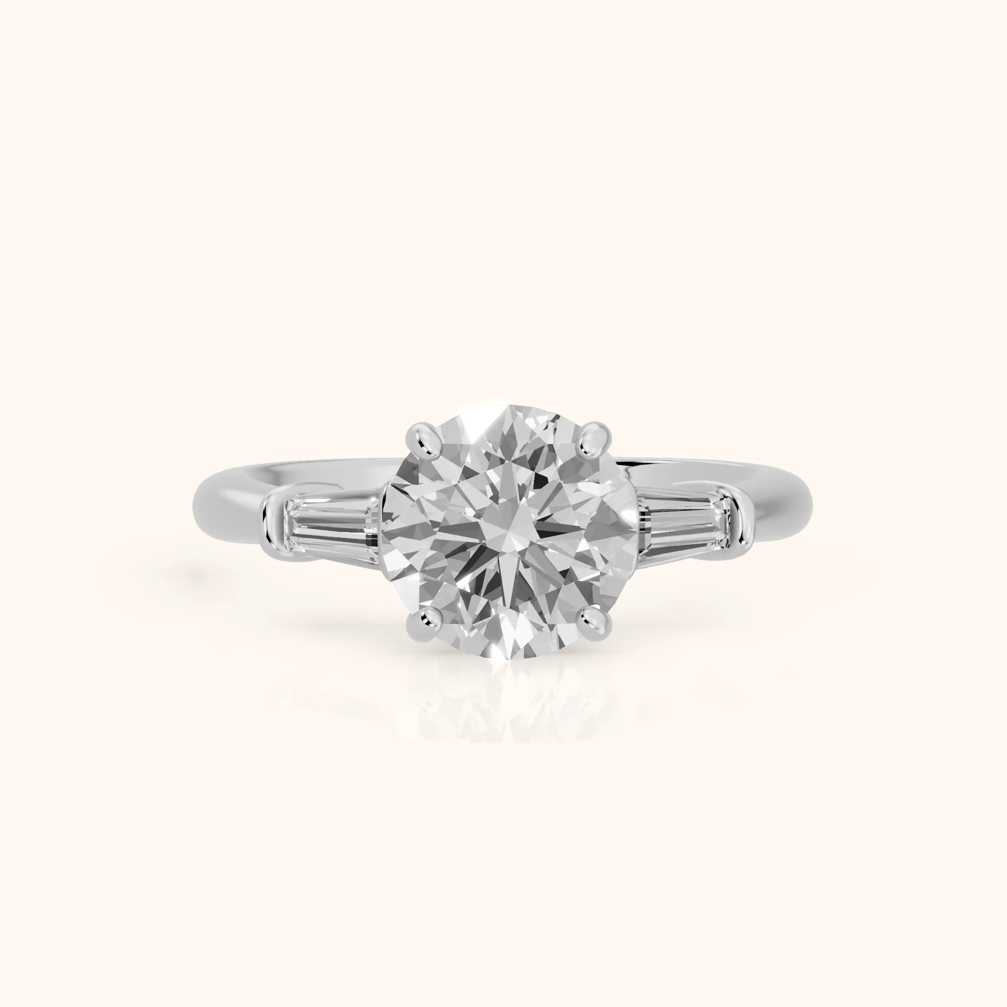 Abby Baguette Three-Stone Round Diamond Engagement Ring in Silver — view 1