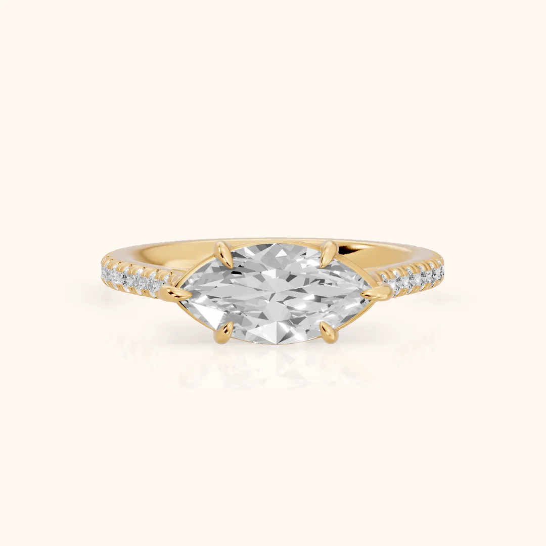 Addie East-West Pavé Marquise Diamond Engagement Ring in Yellow Gold — view 2