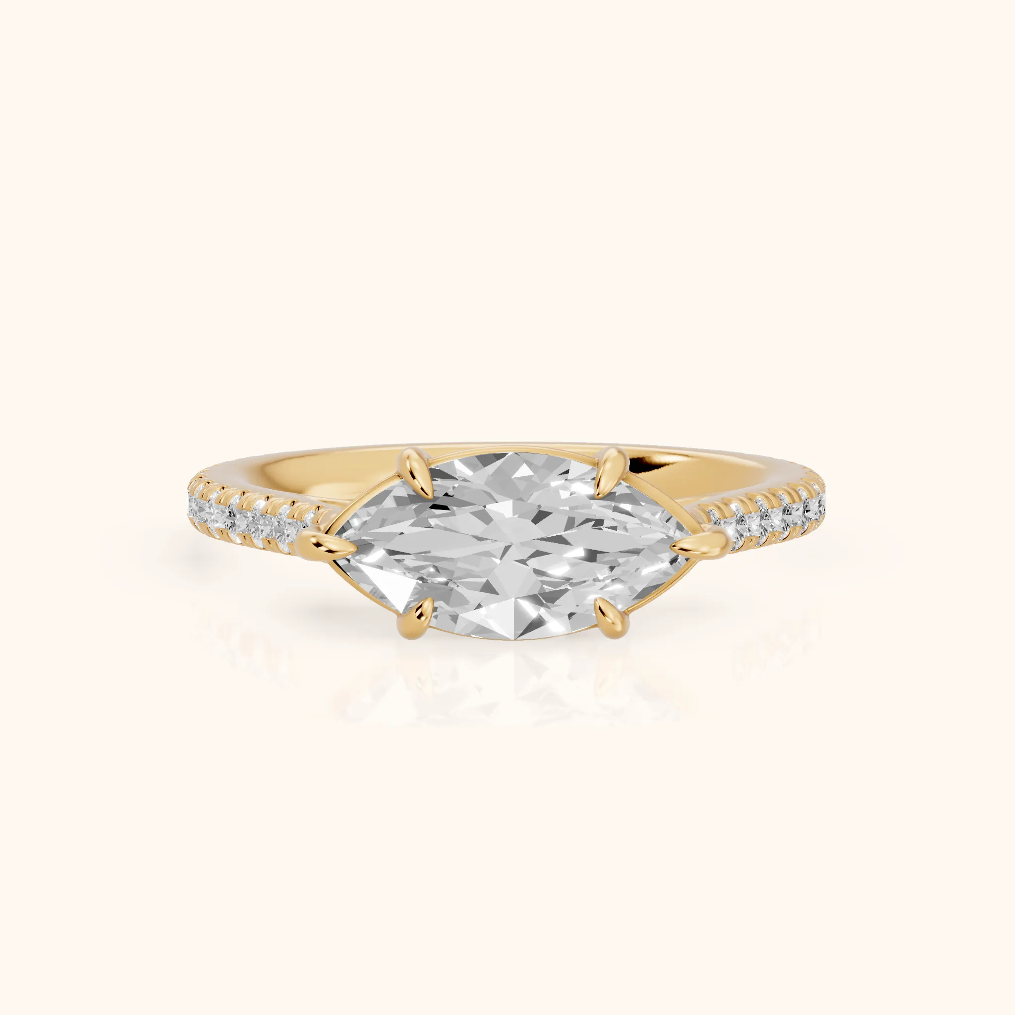 Addie East-West Pavé Marquise Diamond Engagement Ring in Yellow Gold — view 1
