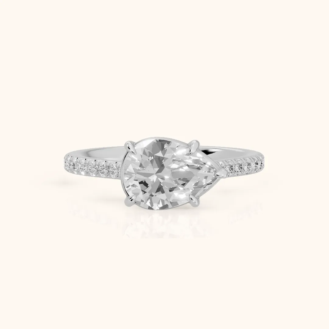 Addie East-West Pavé Pear Diamond Engagement Ring in Silver — view 2