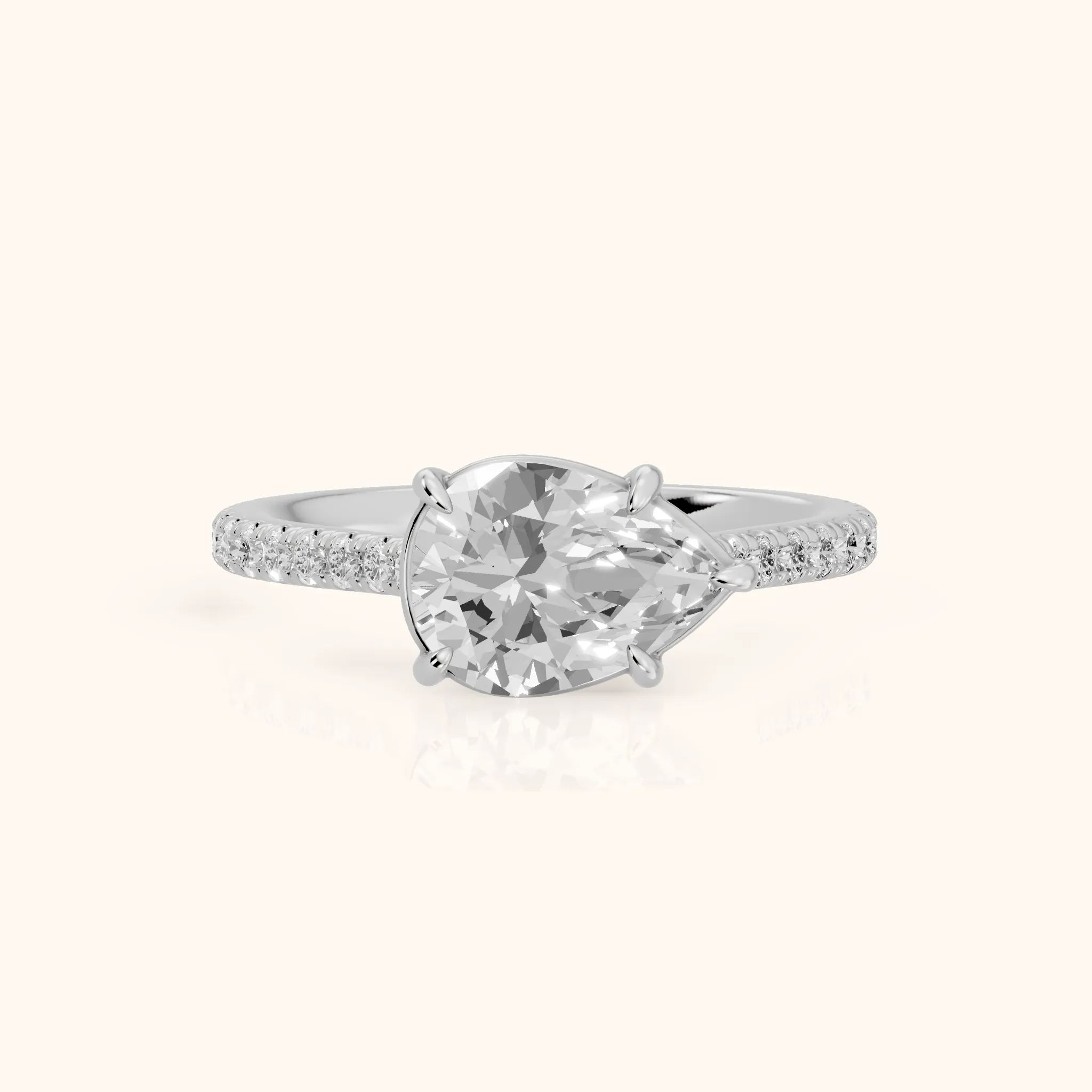Addie East-West Pavé Pear Diamond Engagement Ring in Silver — view 1