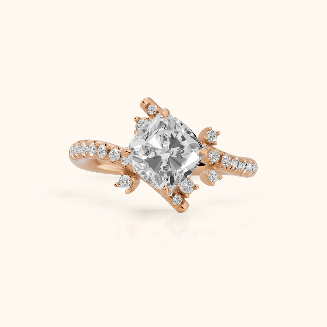 Agnes Bypass Pavé Cushion Diamond Engagement Ring in Rose Gold — view 2