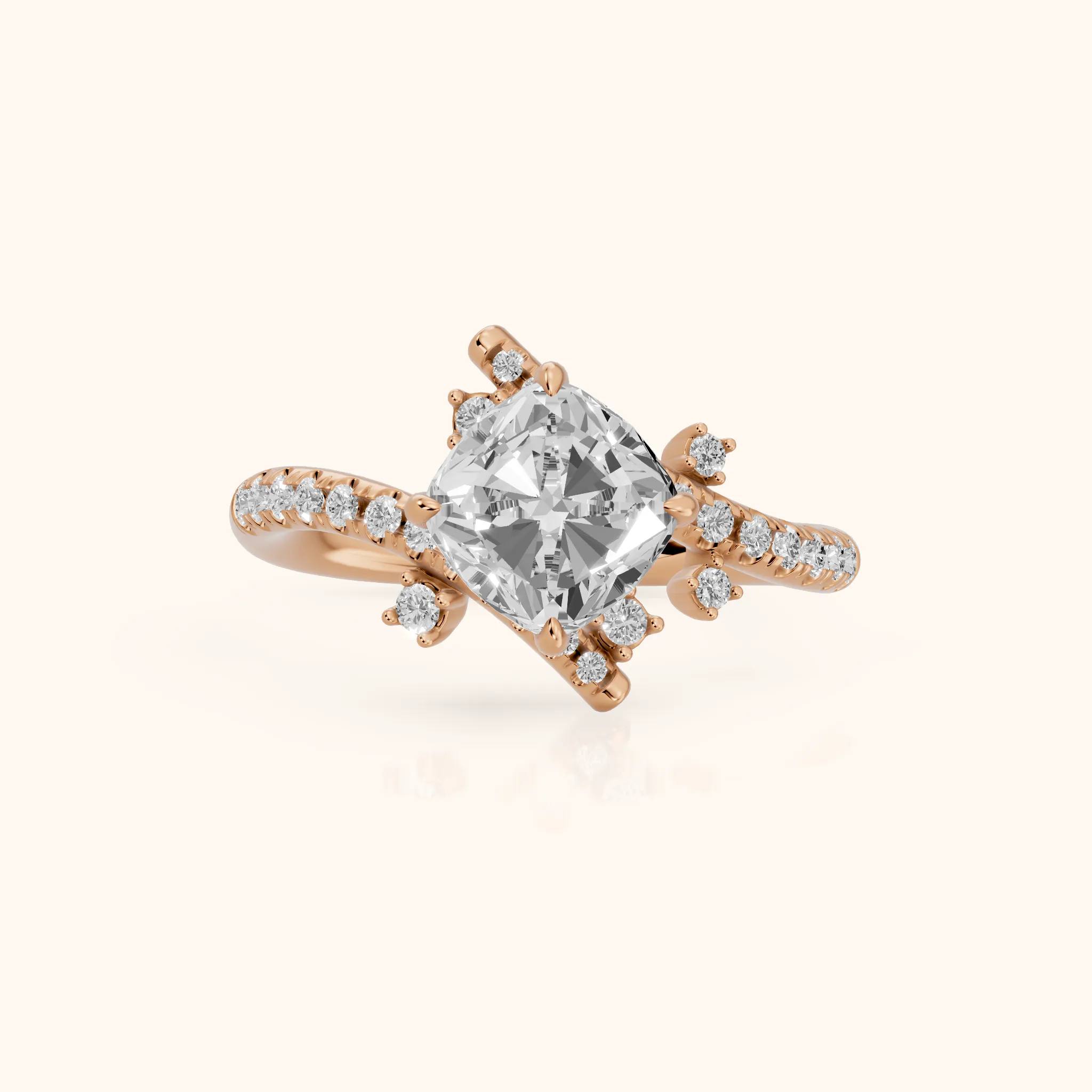 Agnes Bypass Pavé Cushion Diamond Engagement Ring in Rose Gold — view 1