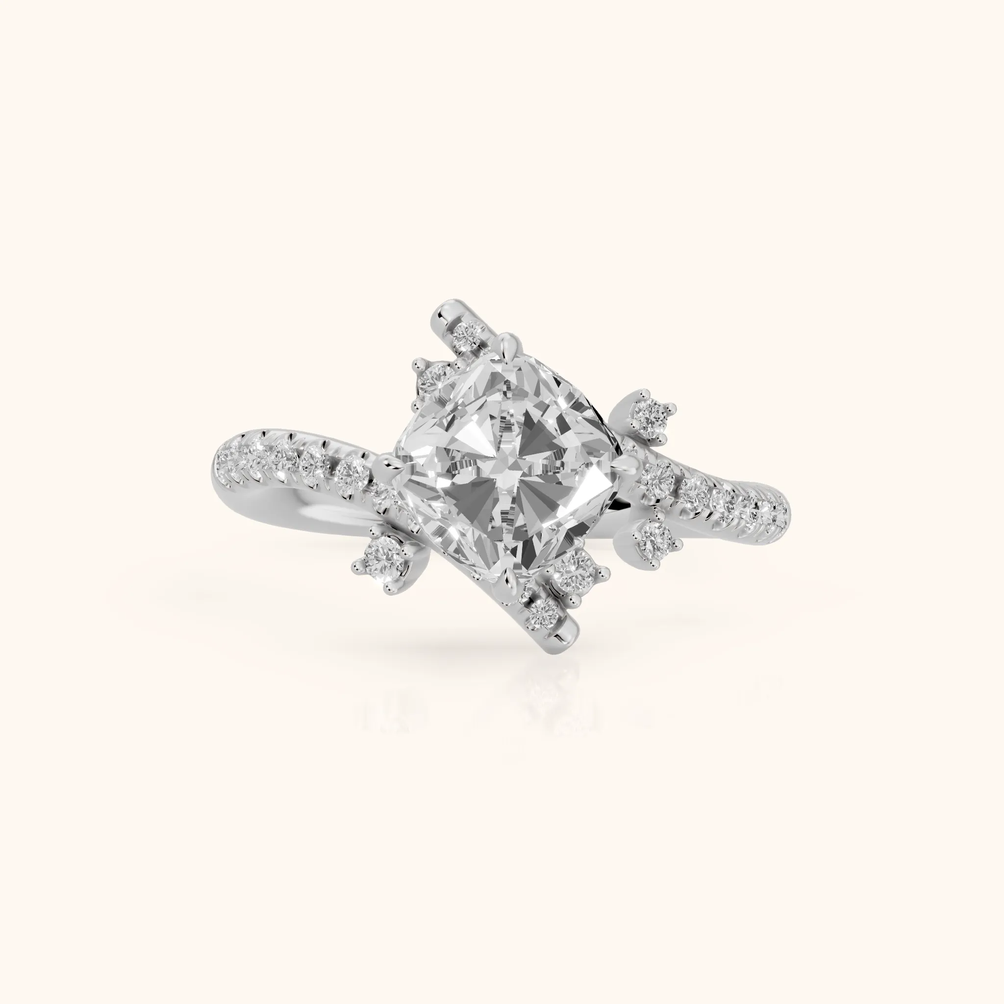 Agnes Bypass Pavé Cushion Diamond Engagement Ring in Platinum — view 1