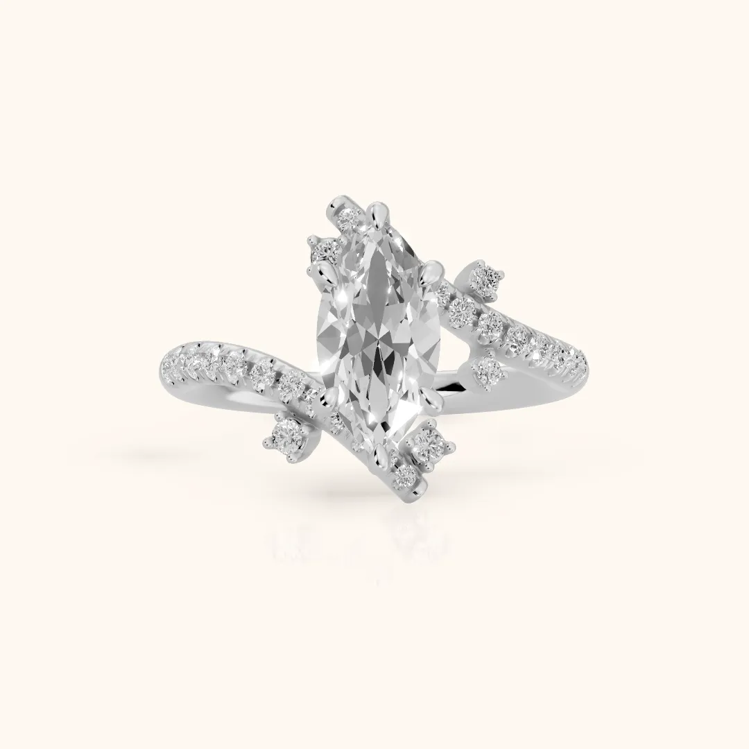 Agnes Bypass Pavé Marquise Diamond Engagement Ring in Platinum — view 2