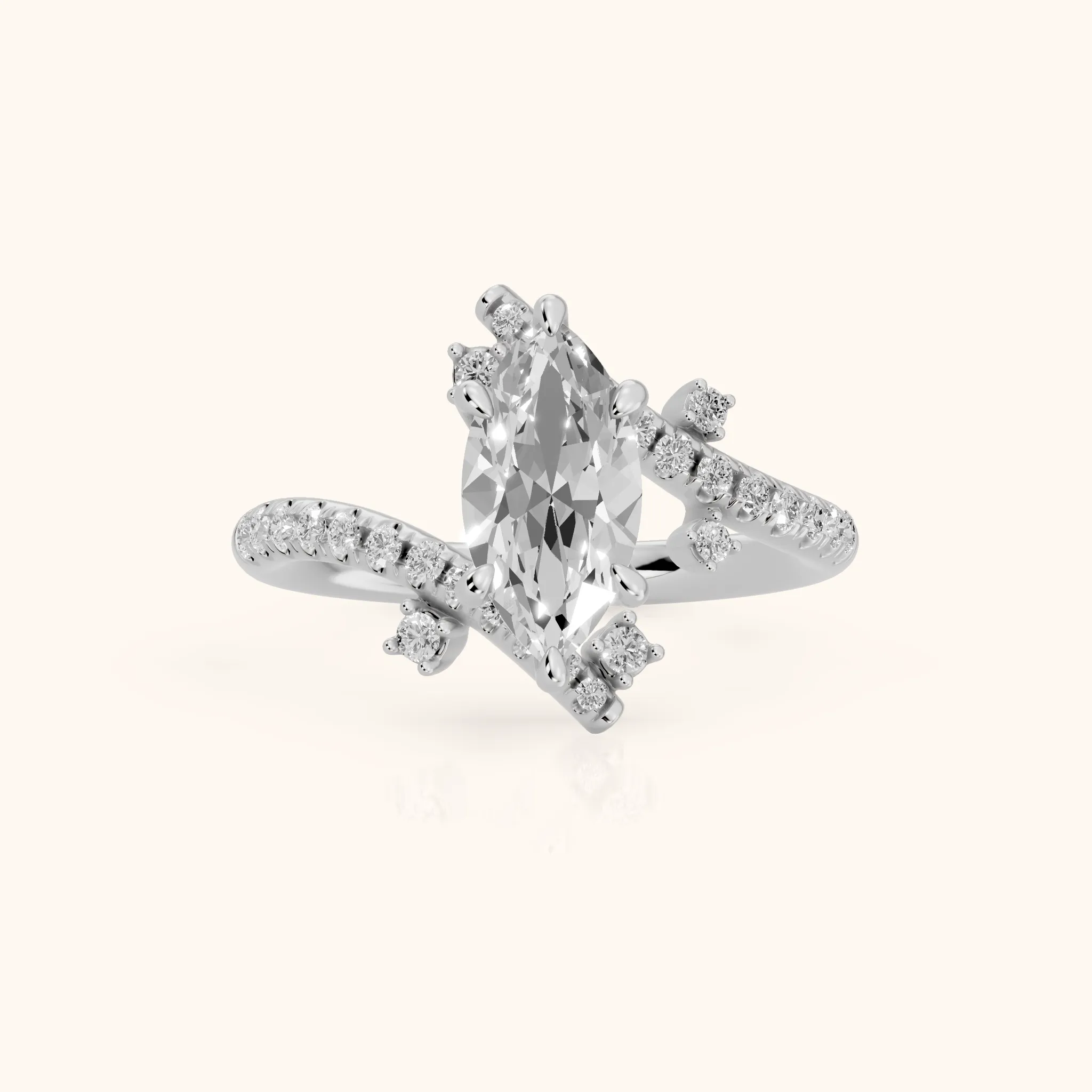 Agnes Bypass Pavé Marquise Diamond Engagement Ring in Platinum — view 1