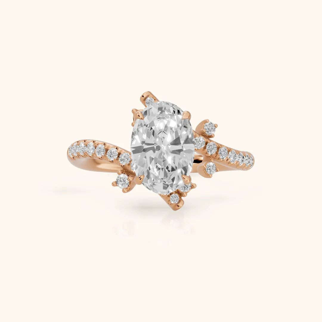 Agnes Bypass Pavé Oval Diamond Engagement Ring in Rose Gold — view 2