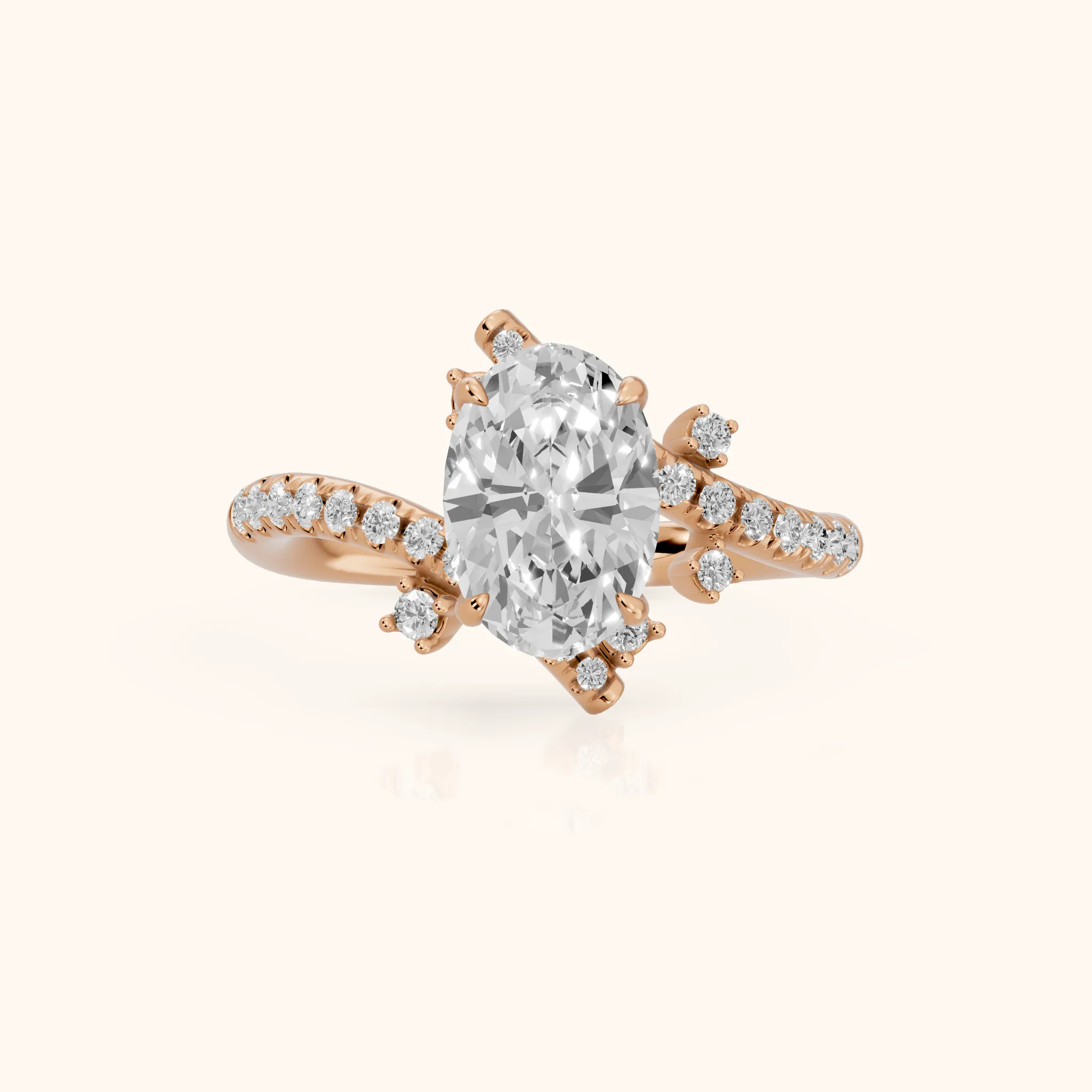 Agnes Bypass Pavé Oval Diamond Engagement Ring in Rose Gold — view 1