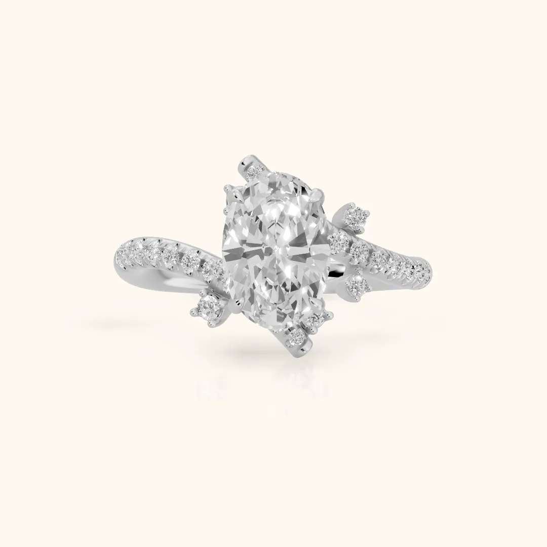 Agnes Bypass Pavé Oval Diamond Engagement Ring in White Gold — view 2