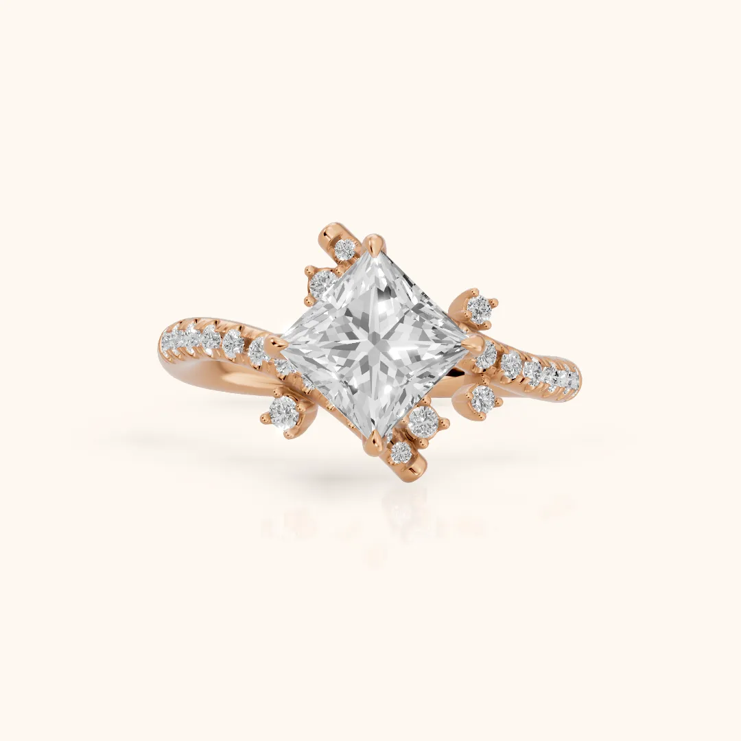 Agnes Bypass Pavé Princess Diamond Engagement Ring in Rose Gold — view 2