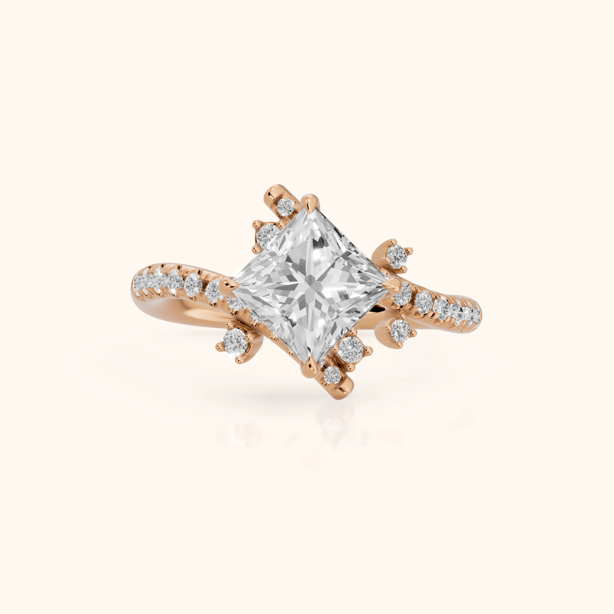 Agnes Bypass Pavé Princess Diamond Engagement Ring in Rose Gold — view 1