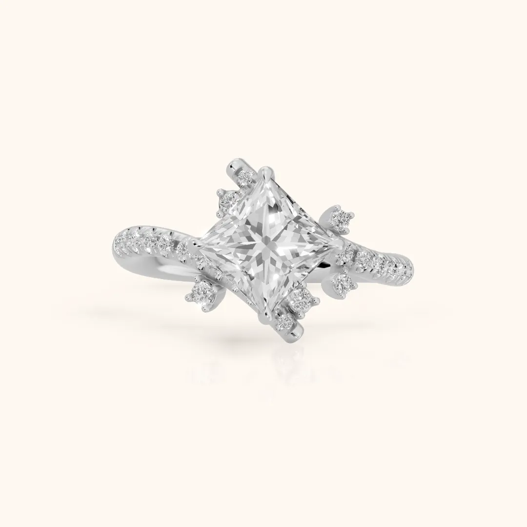 Agnes Bypass Pavé Princess Diamond Engagement Ring in White Gold — view 2
