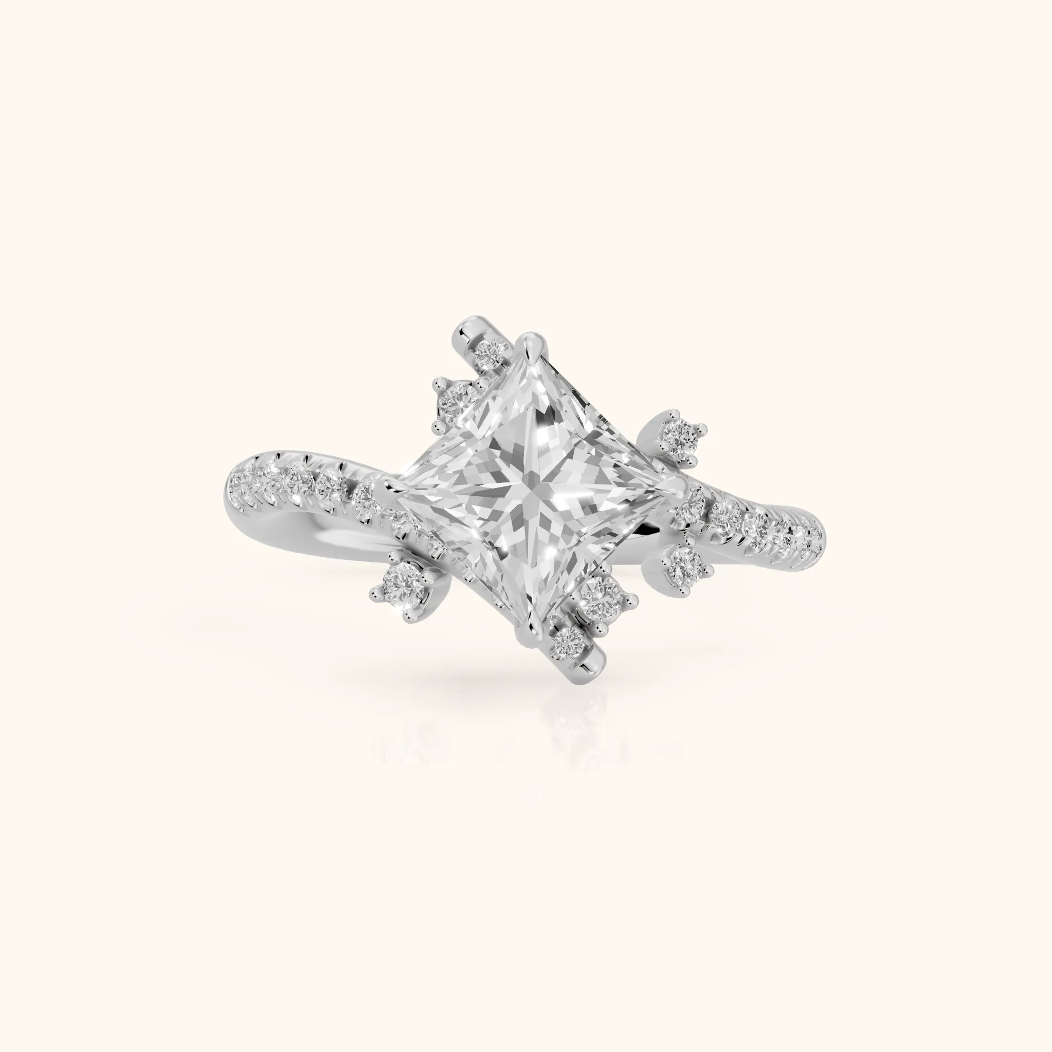 Agnes Bypass Pavé Princess Diamond Engagement Ring in White Gold — view 1