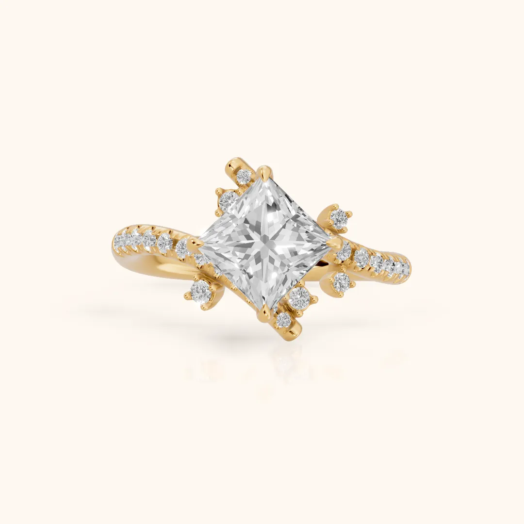 Agnes Bypass Pavé Princess Diamond Engagement Ring in Yellow Gold — view 2