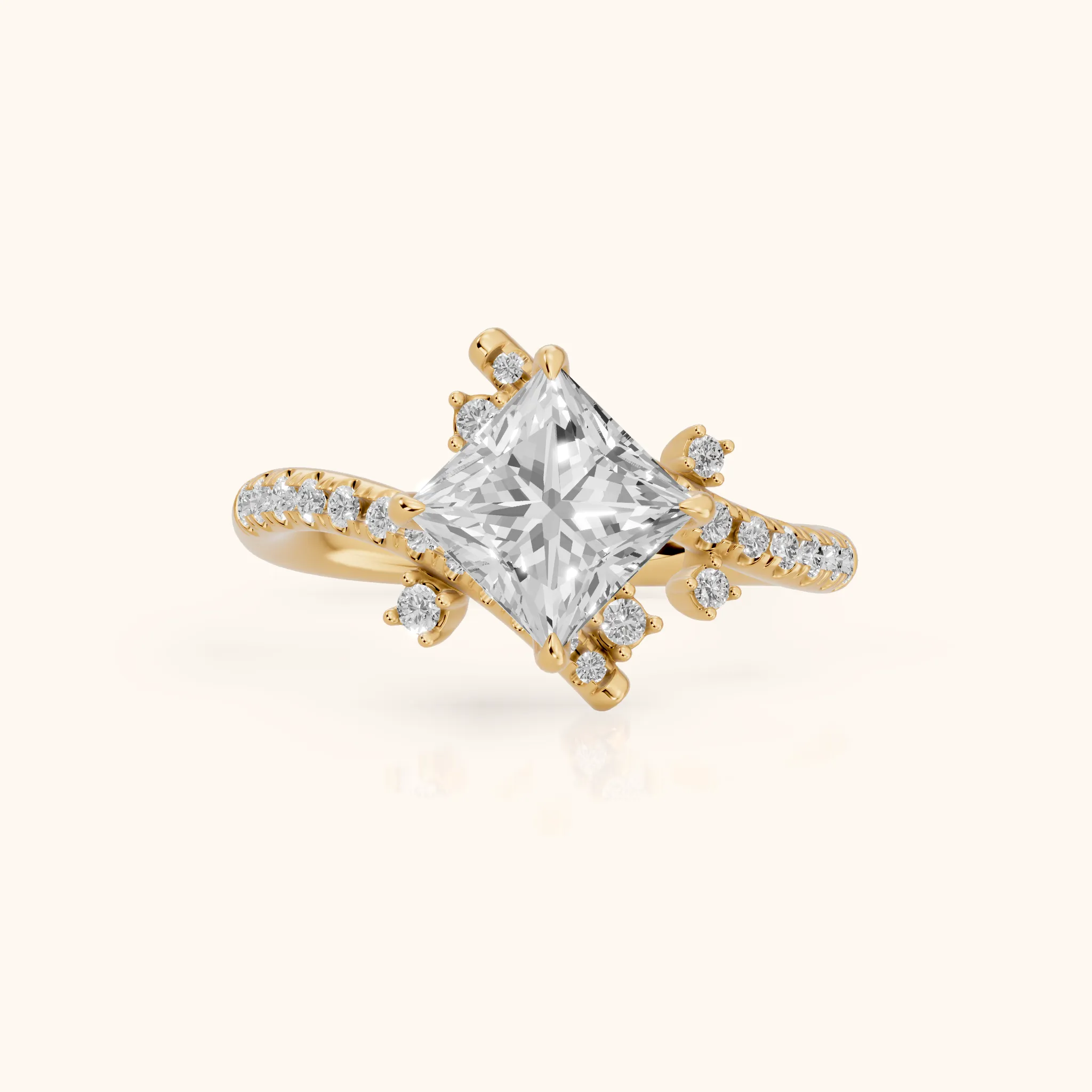 Agnes Bypass Pavé Princess Diamond Engagement Ring in Yellow Gold — view 1