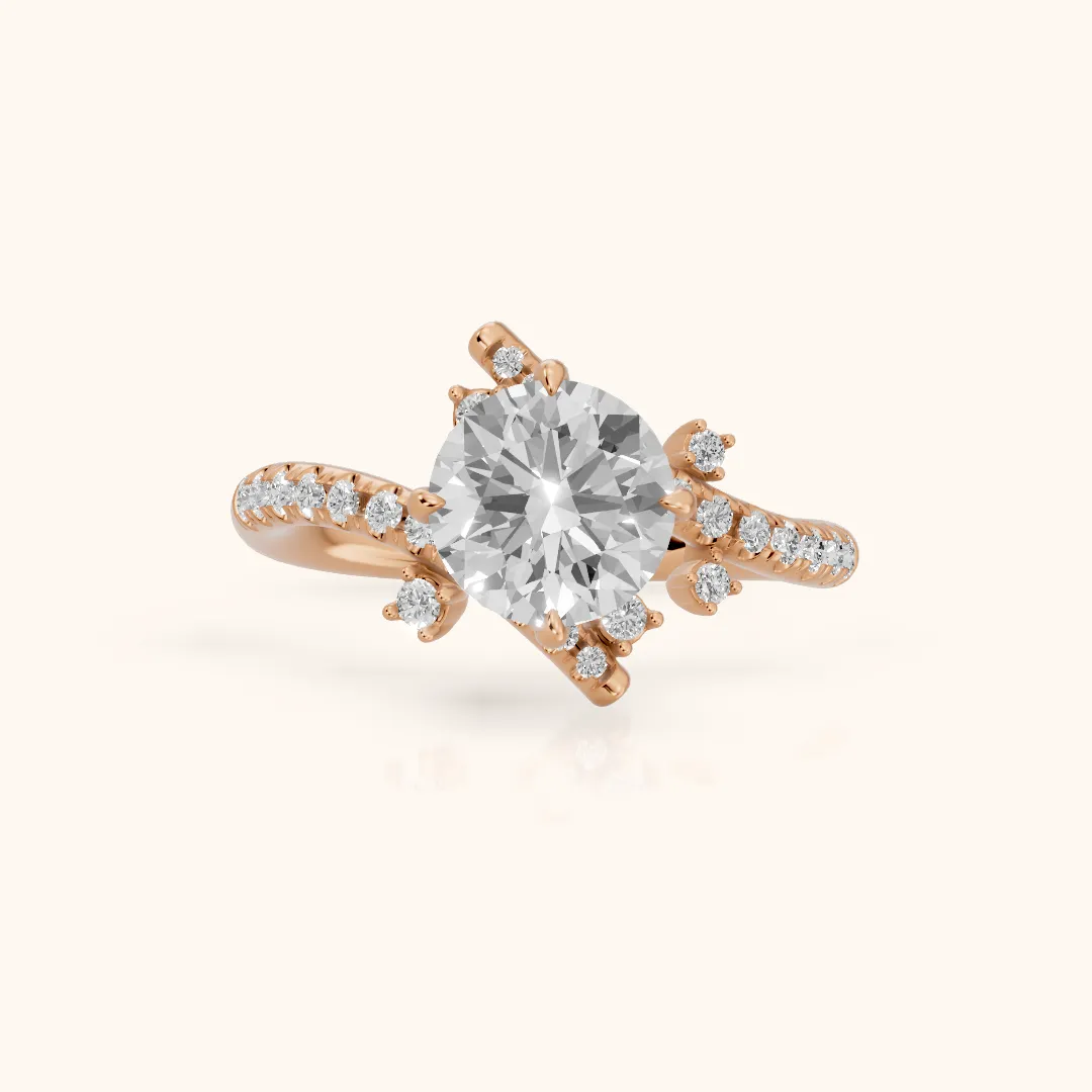 Agnes Bypass Pavé Round Diamond Engagement Ring in Rose Gold — view 2