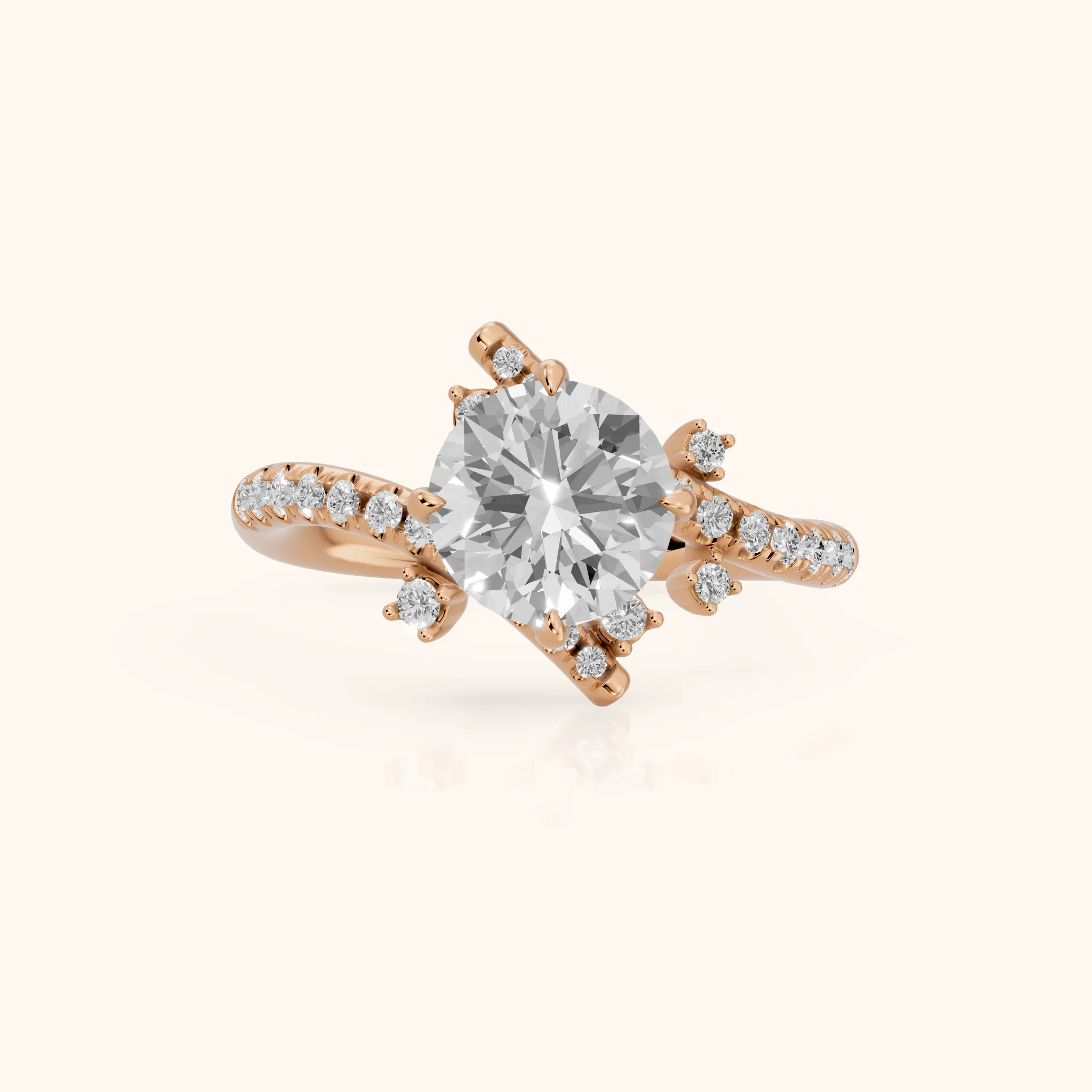 Agnes Bypass Pavé Round Diamond Engagement Ring in Rose Gold — view 1