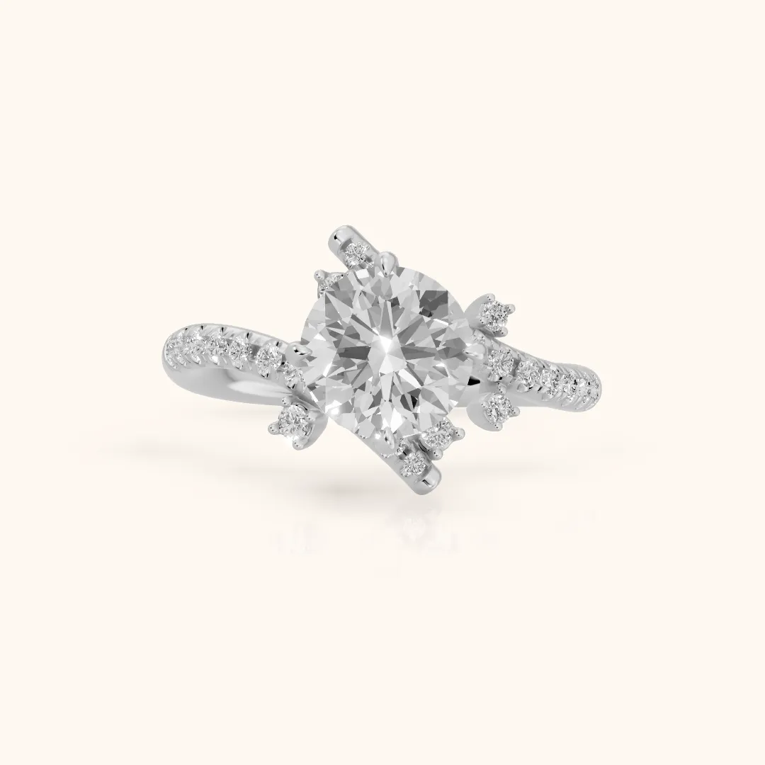 Agnes Bypass Pavé Round Diamond Engagement Ring in Silver — view 2