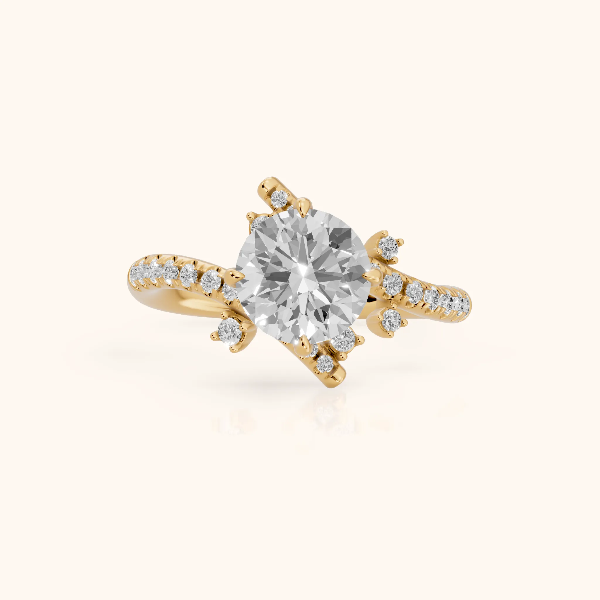Agnes Bypass Pavé Round Diamond Engagement Ring in Yellow Gold — view 1