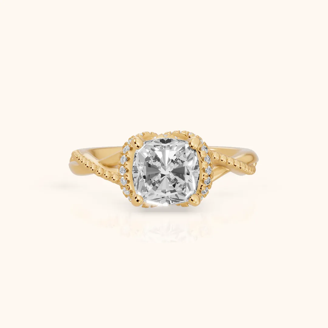Aileen Hidden Halo Milgrain Cushion Diamond Engagement Ring in Yellow Gold — view 2