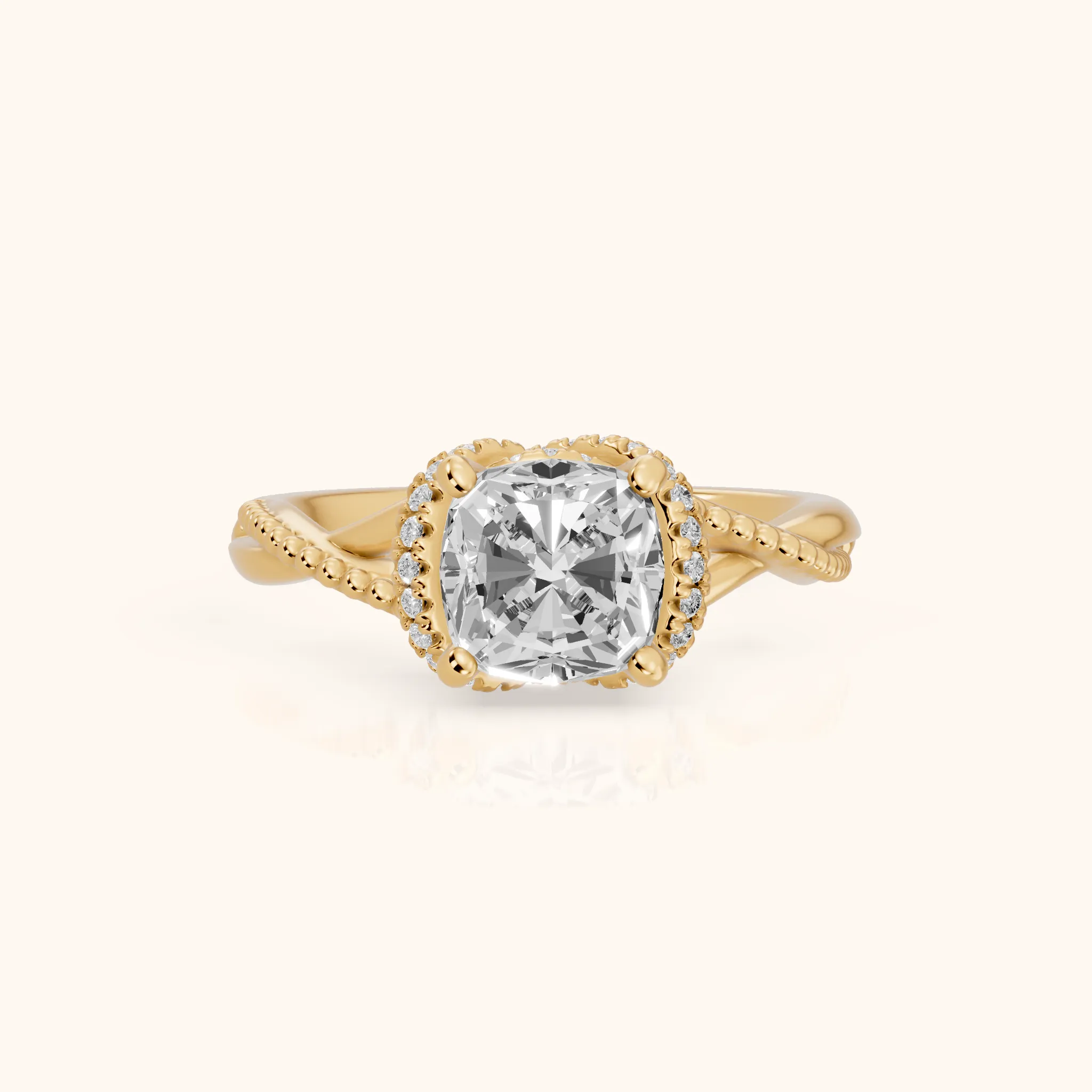 Aileen Hidden Halo Milgrain Cushion Diamond Engagement Ring in Yellow Gold — view 1