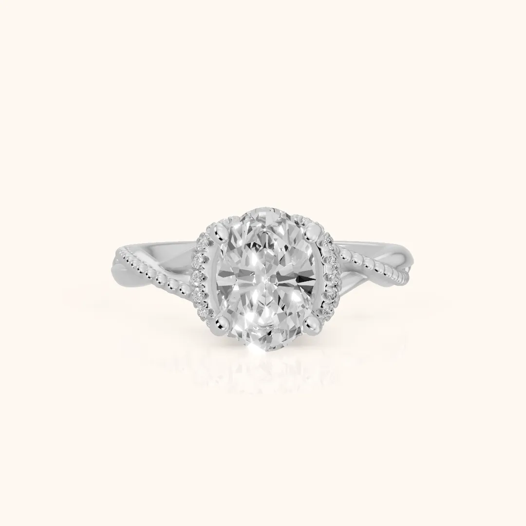 Aileen Hidden Halo Milgrain Oval Diamond Engagement Ring in Silver — view 2