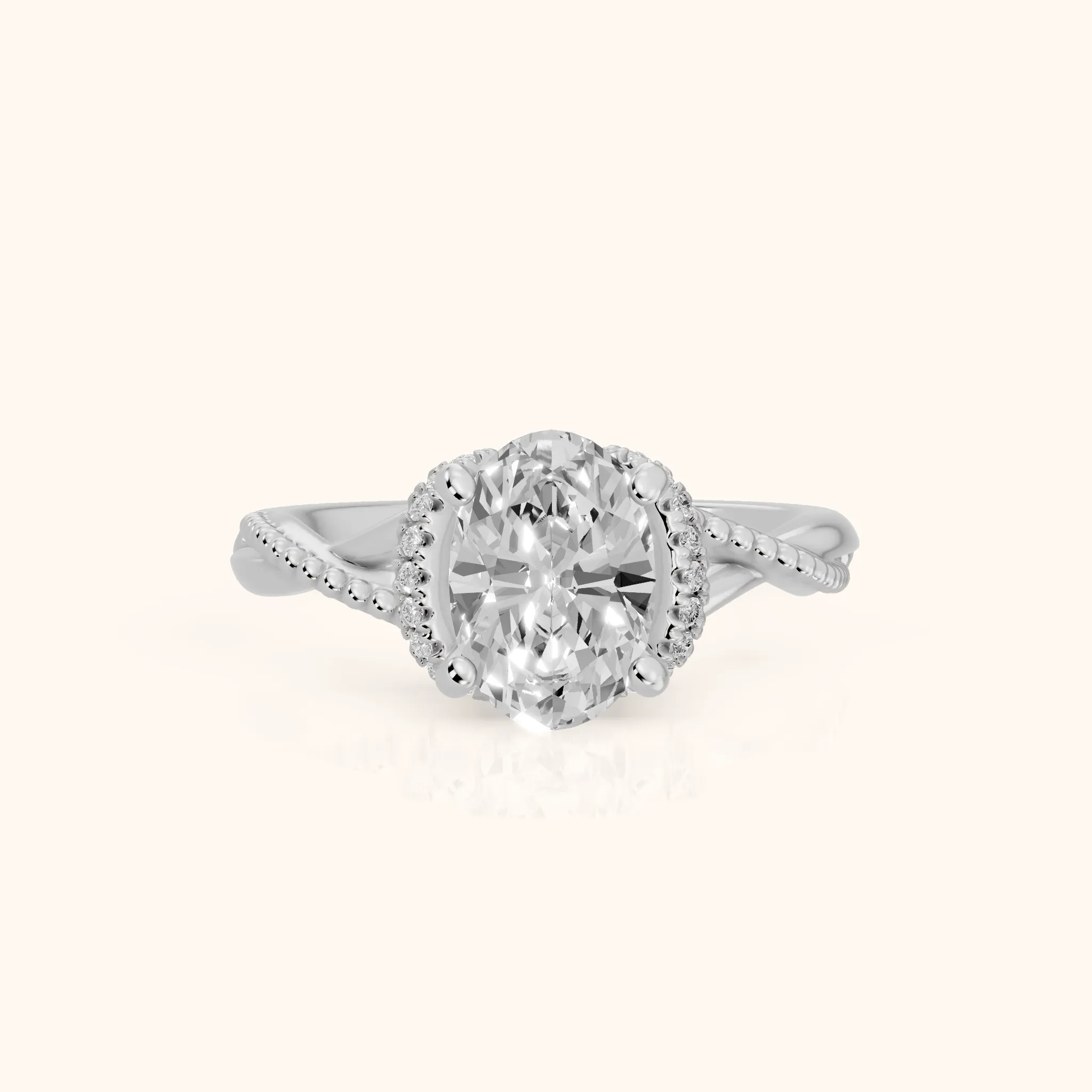 Aileen Hidden Halo Milgrain Oval Diamond Engagement Ring in Silver — view 1