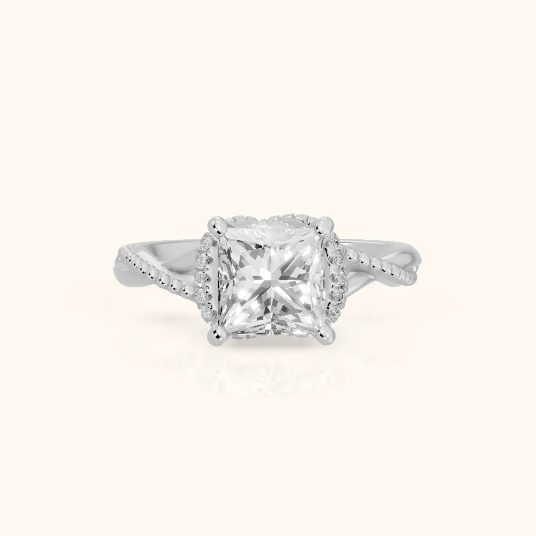Aileen Hidden Halo Milgrain Princess Diamond Engagement Ring in Platinum — view 2