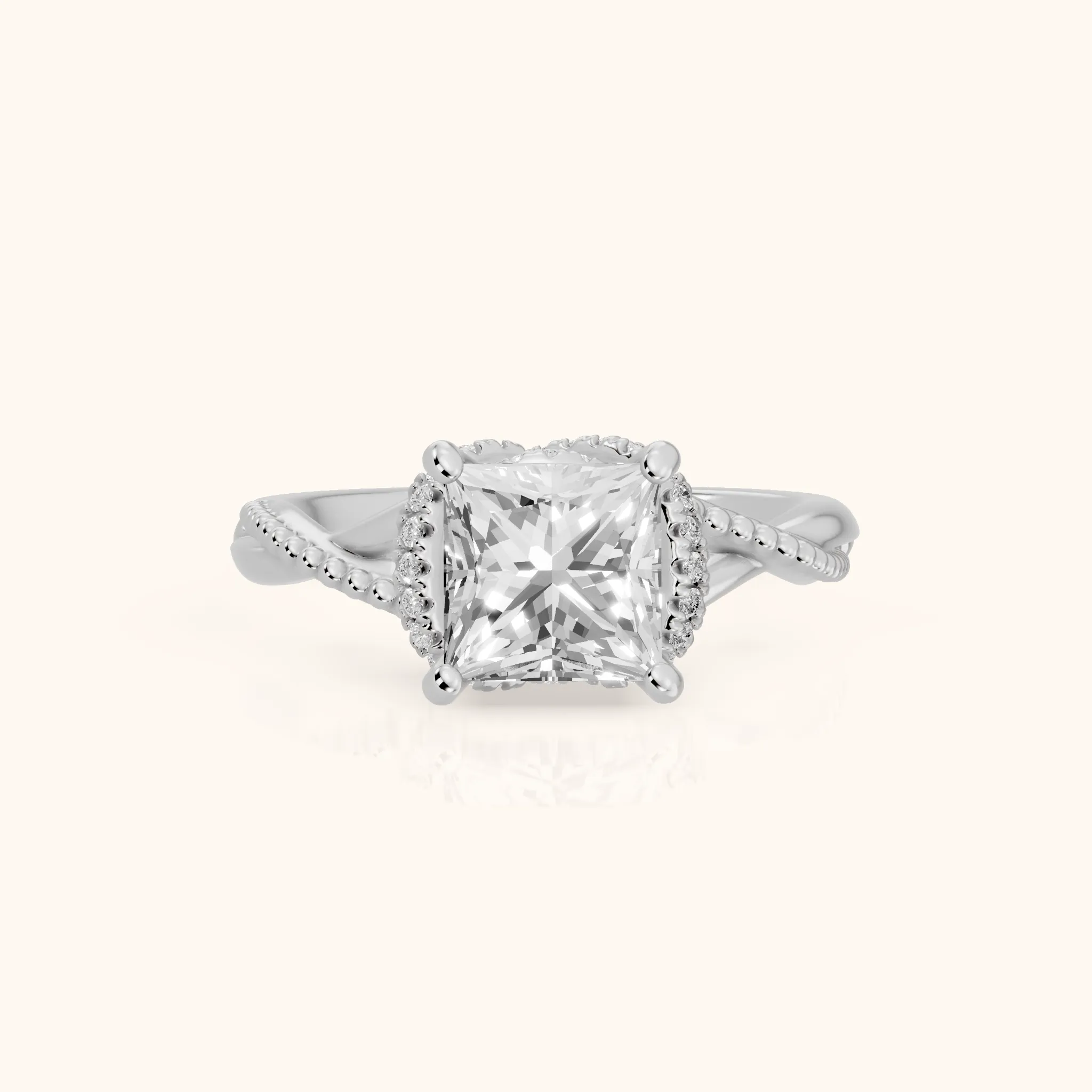 Aileen Hidden Halo Milgrain Princess Diamond Engagement Ring in Platinum — view 1
