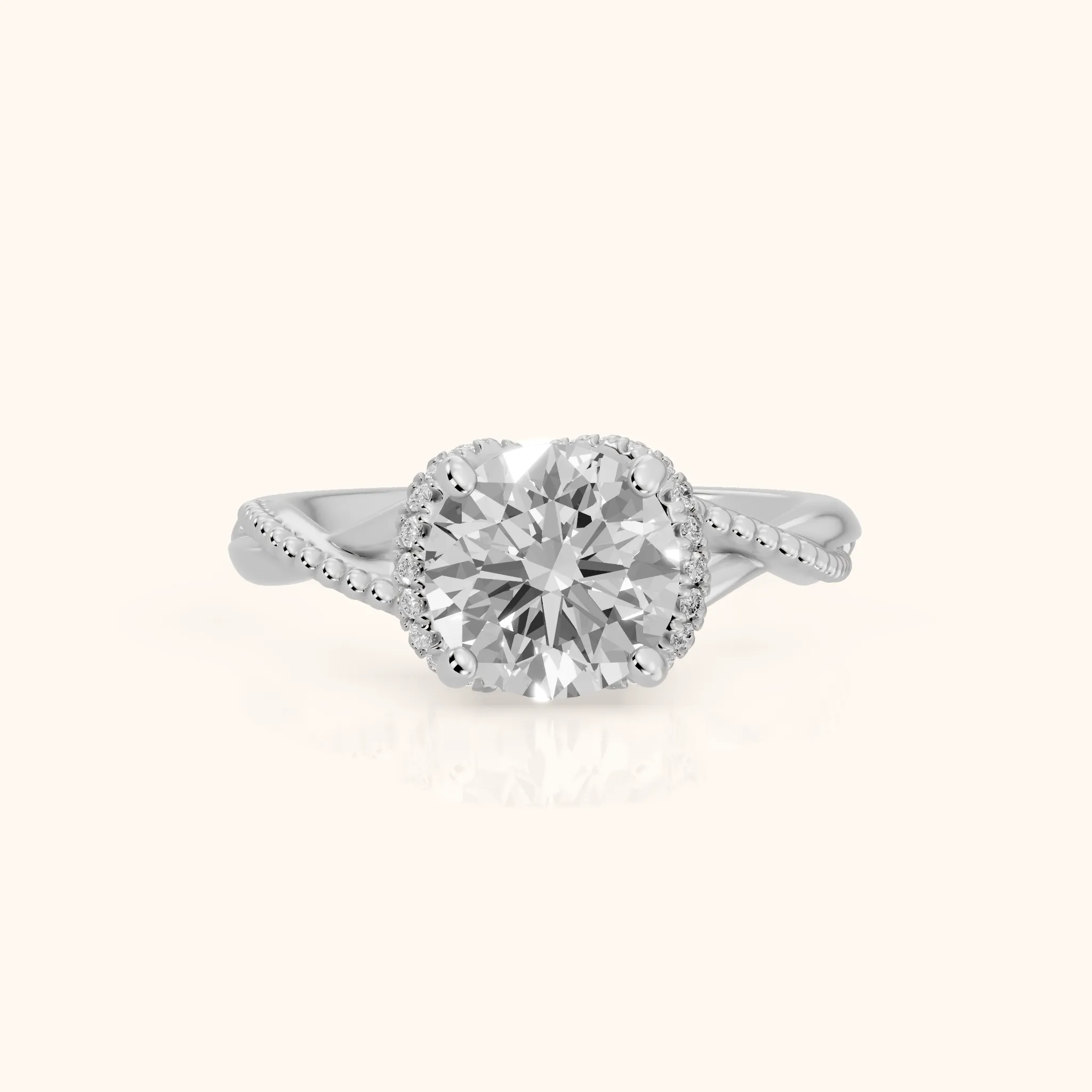 Aileen Hidden Halo Milgrain Round Diamond Engagement Ring in White Gold — view 1