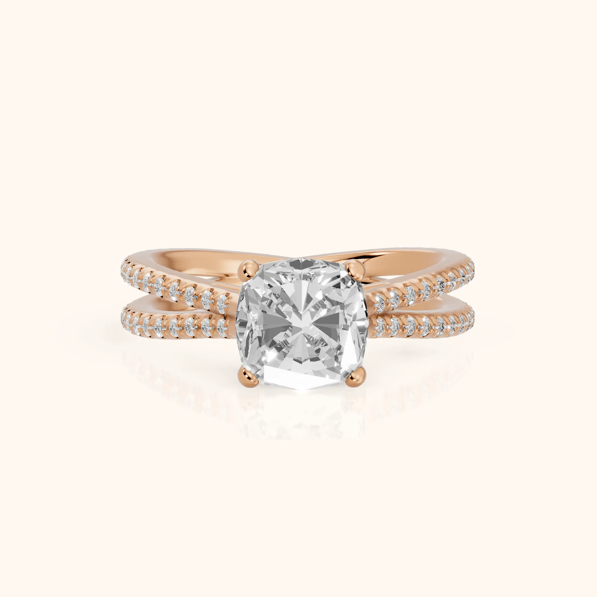 Alana Split Shank Pavé Cushion Diamond Engagement Ring in Rose Gold — view 1