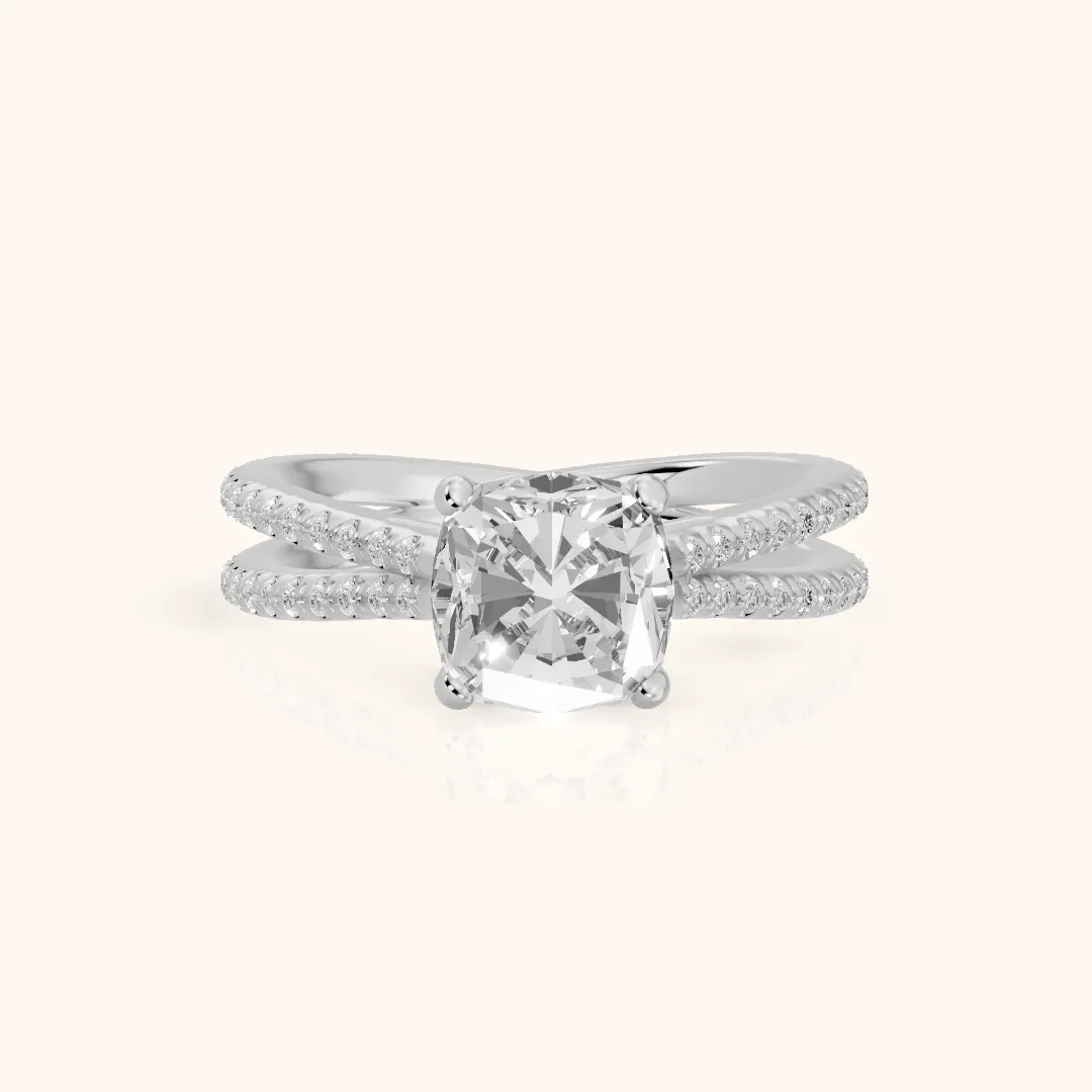 Alana Split Shank Pavé Cushion Diamond Engagement Ring in Platinum — view 2
