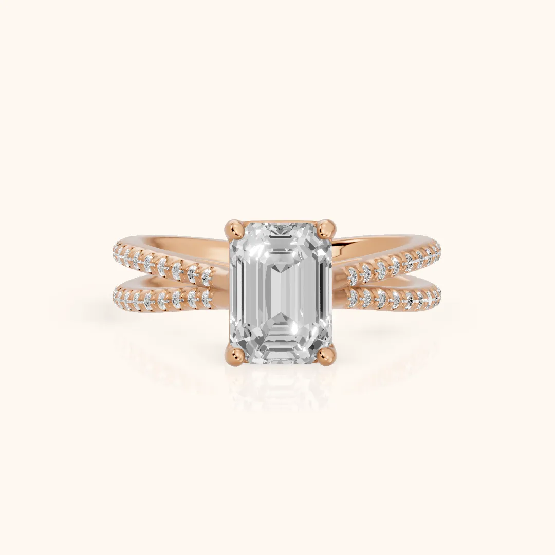 Alana Split Shank Pavé Emerald Diamond Engagement Ring in Rose Gold — view 2