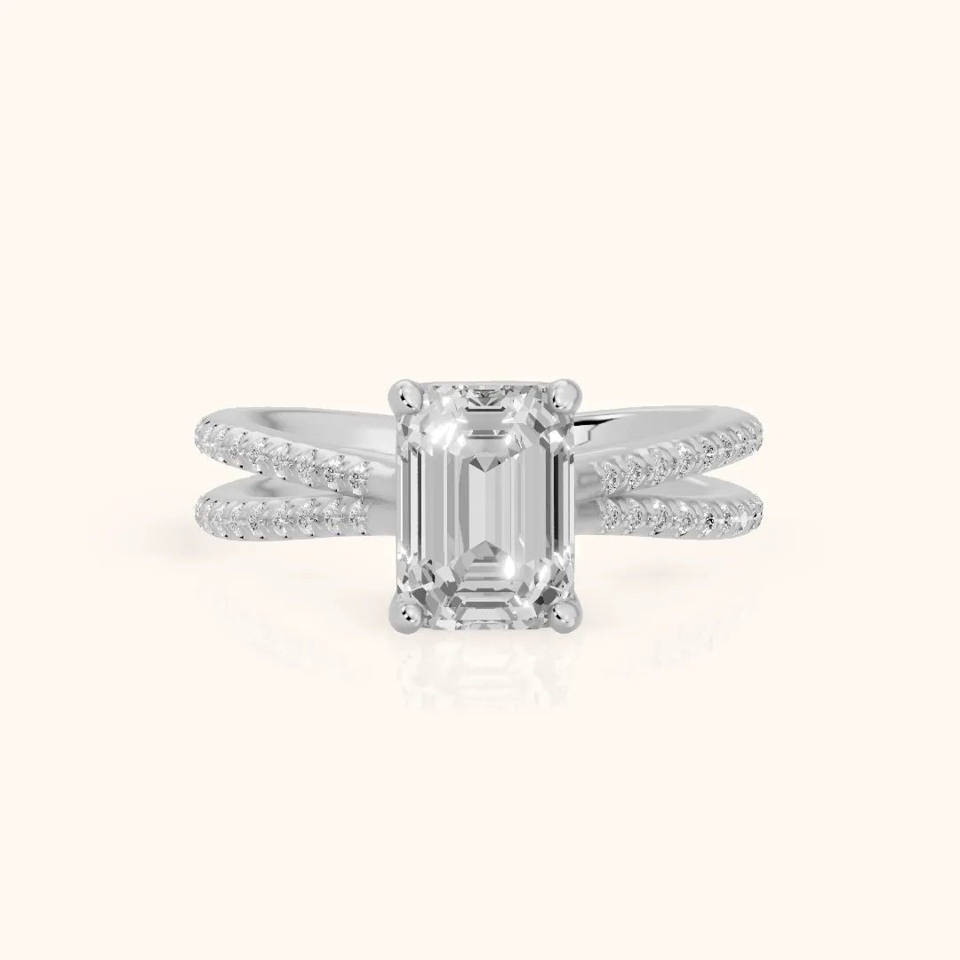Alana Split Shank Pavé Emerald Diamond Engagement Ring in Platinum — view 2
