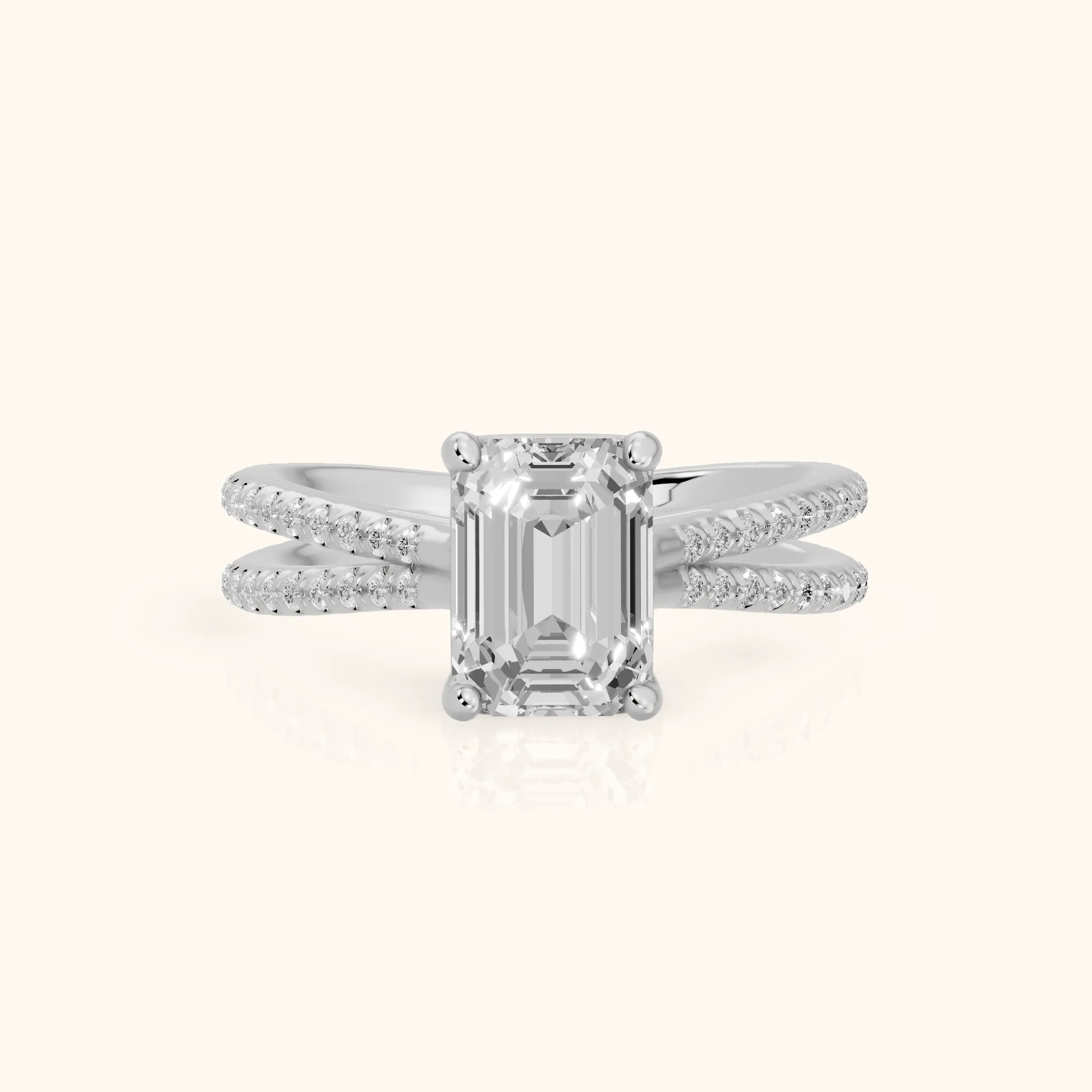 Alana Split Shank Pavé Emerald Diamond Engagement Ring in Platinum — view 1