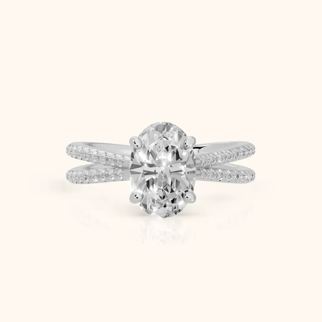 Alana Split Shank Pavé Oval Diamond Engagement Ring in Silver — view 2