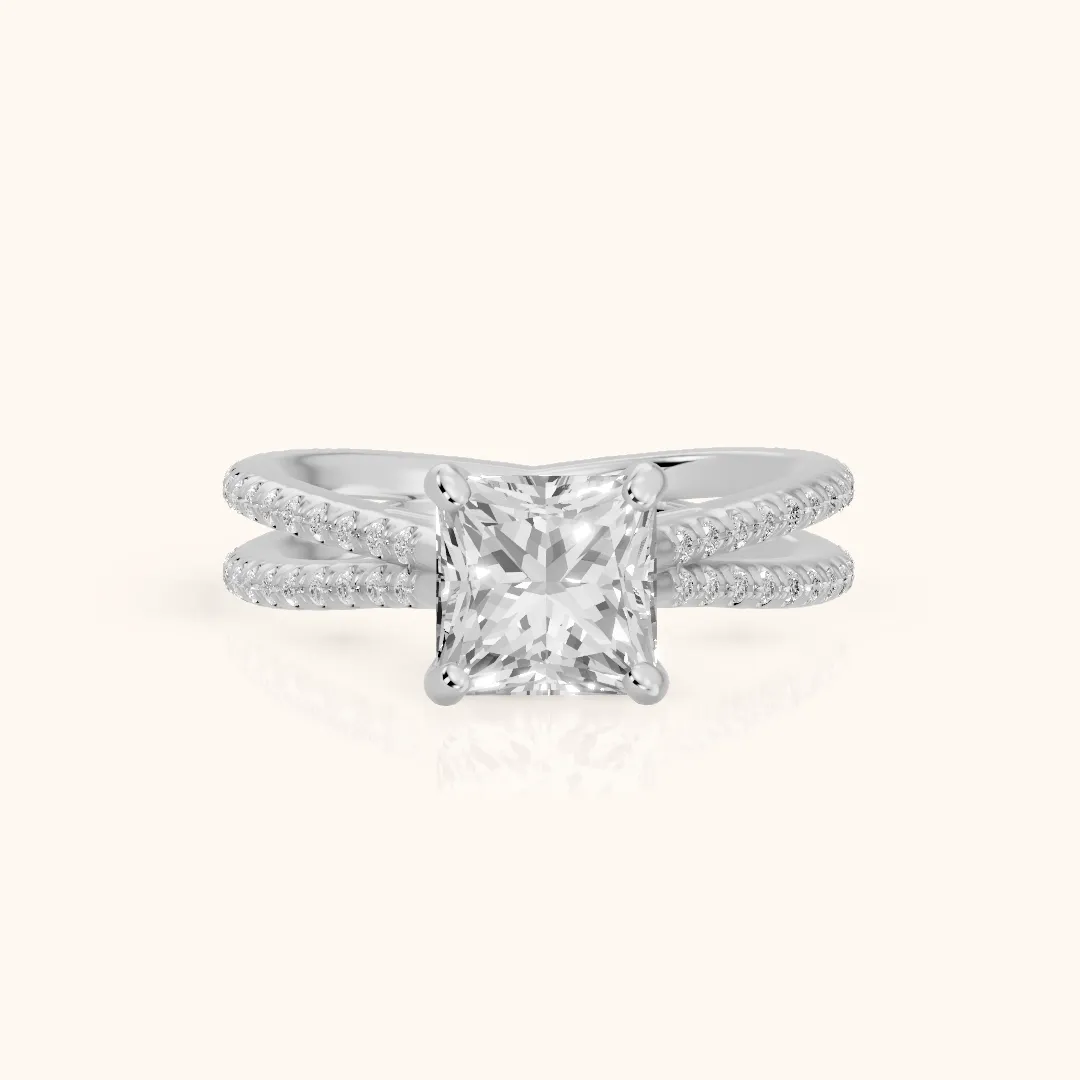 Alana Split Shank Pavé Princess Diamond Engagement Ring in Silver — view 2