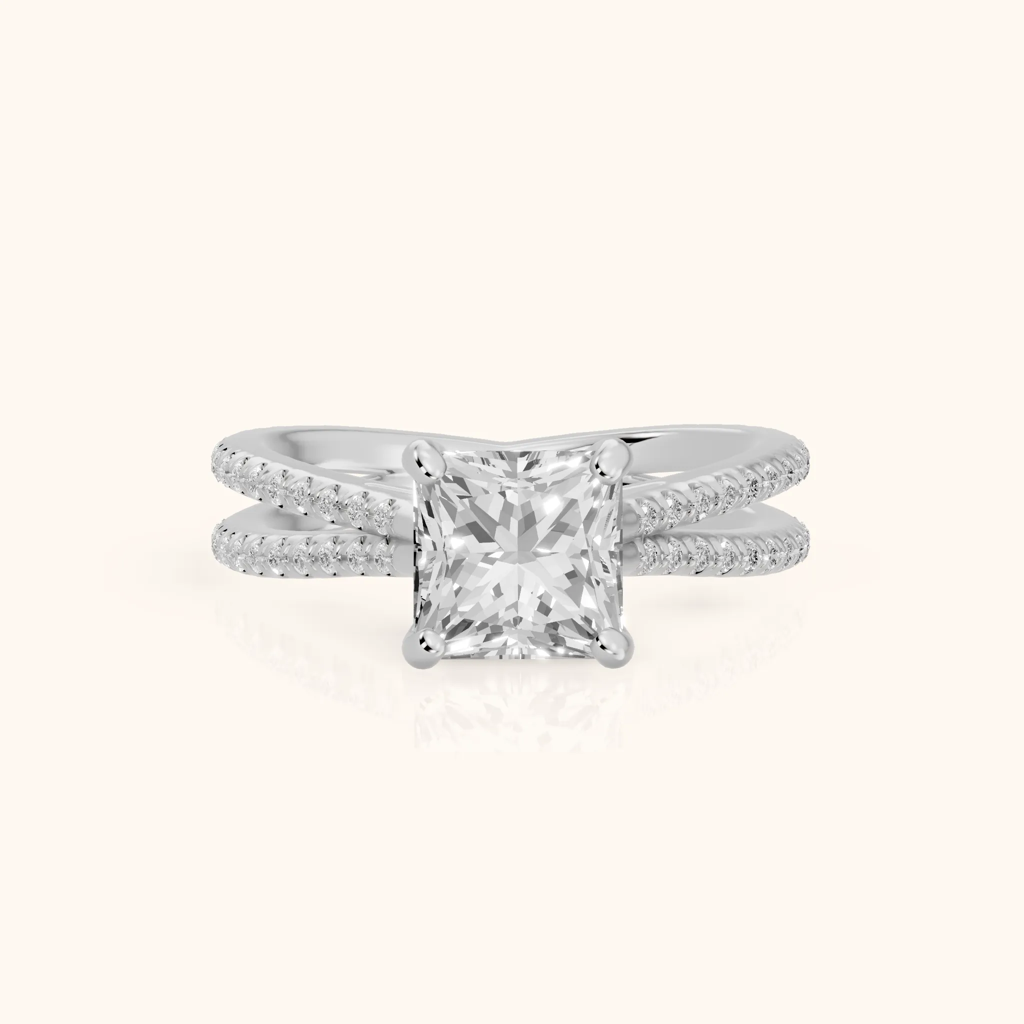 Alana Split Shank Pavé Princess Diamond Engagement Ring in Silver — view 1