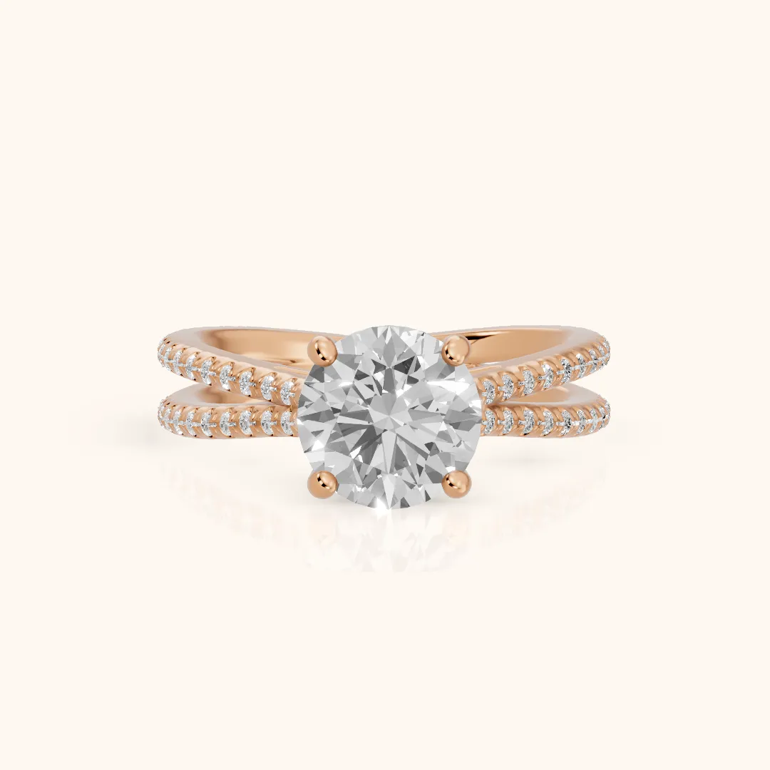 Alana Split Shank Pavé Round Diamond Engagement Ring in Rose Gold — view 2