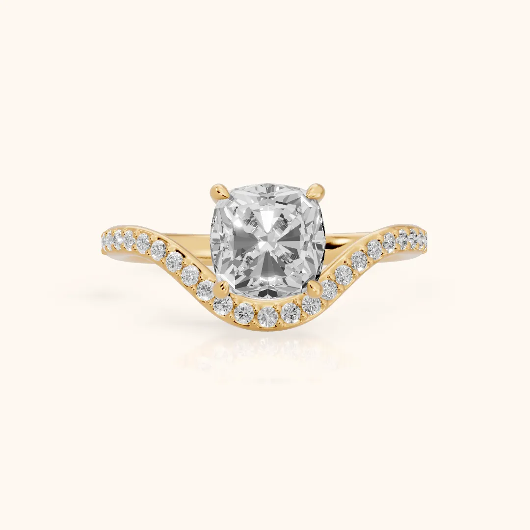 Alison Bypass Pavé Cushion Diamond Engagement Ring in Yellow Gold — view 2