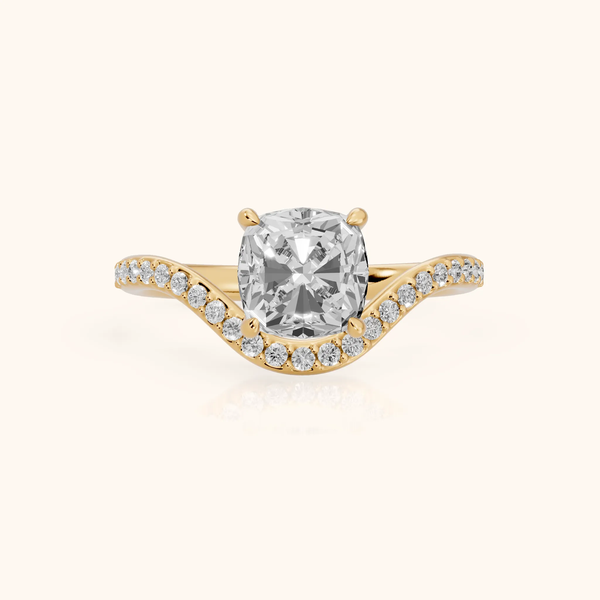Alison Bypass Pavé Cushion Diamond Engagement Ring in Yellow Gold — view 1