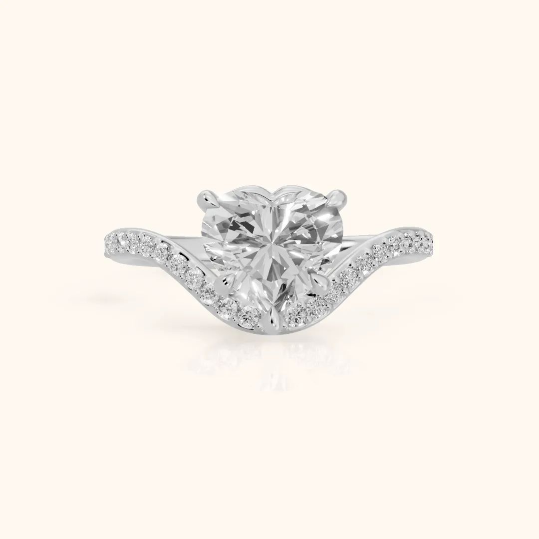 Alison Bypass Pavé Heart Diamond Engagement Ring in White Gold — view 2