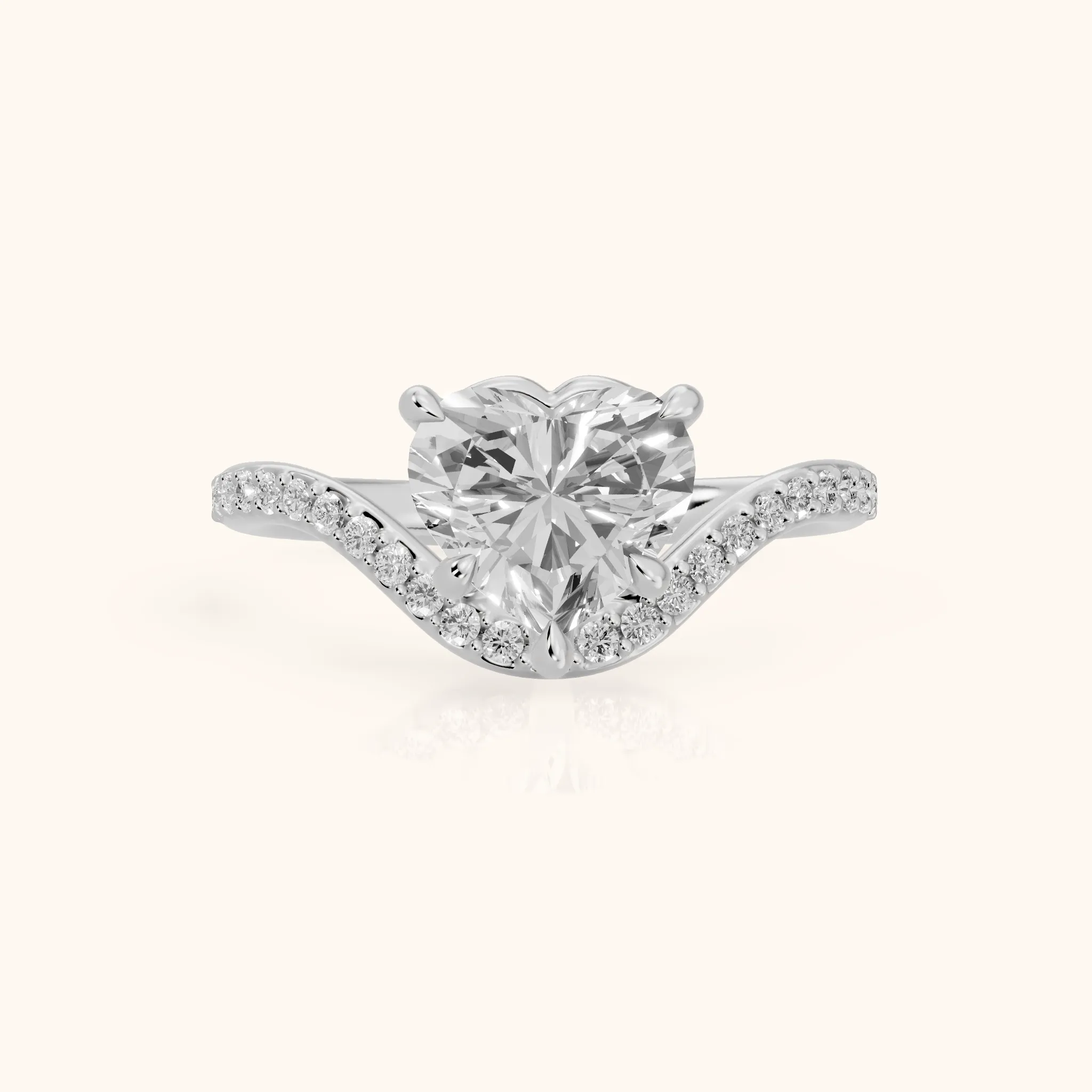 Alison Bypass Pavé Heart Diamond Engagement Ring in White Gold — view 1