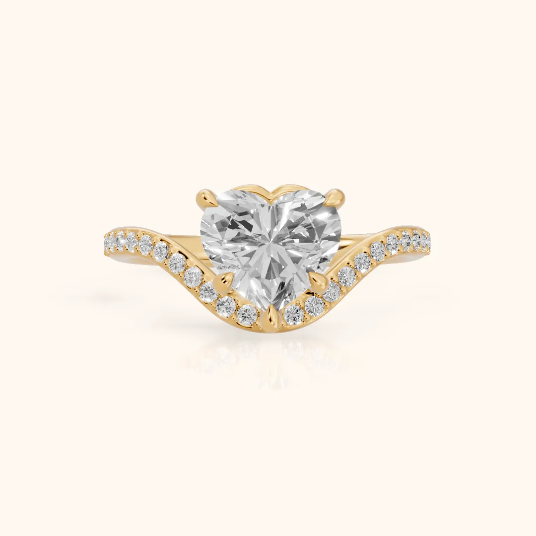 Alison Bypass Pavé Heart Diamond Engagement Ring in Yellow Gold — view 2