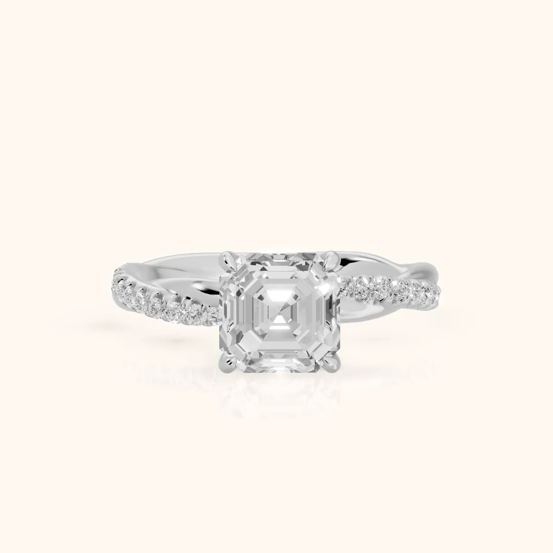 Allie Twist Pavé Asscher Diamond Engagement Ring in Platinum — view 2