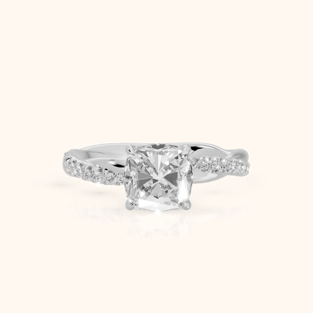 Allie Twist Pavé Cushion Diamond Engagement Ring in Silver — view 2