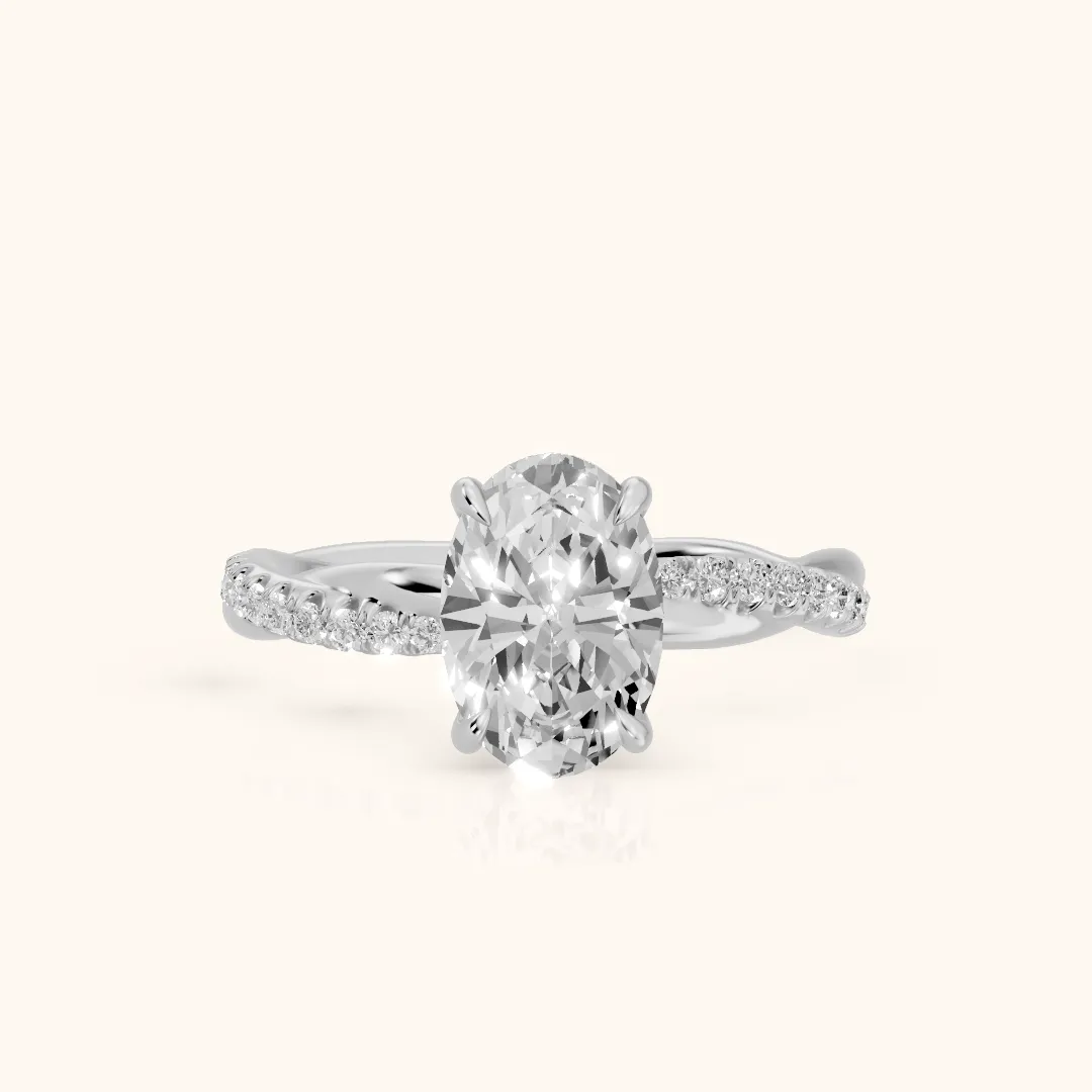 Allie Twist Pavé Oval Diamond Engagement Ring in Platinum — view 2
